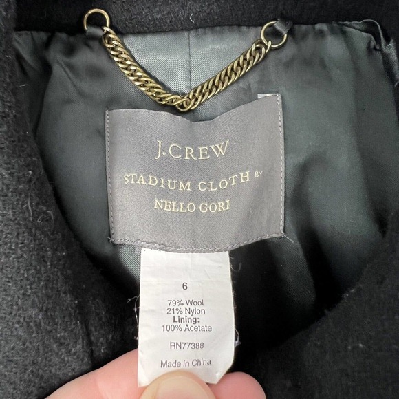 J Crew Majesty Peacoat Black Wool Blend Stadium Cloth Nello Gori Size 6 - Picture 4 of 4